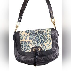 Perlina Black and Leopard Print Leather Women's Crossbody Bag